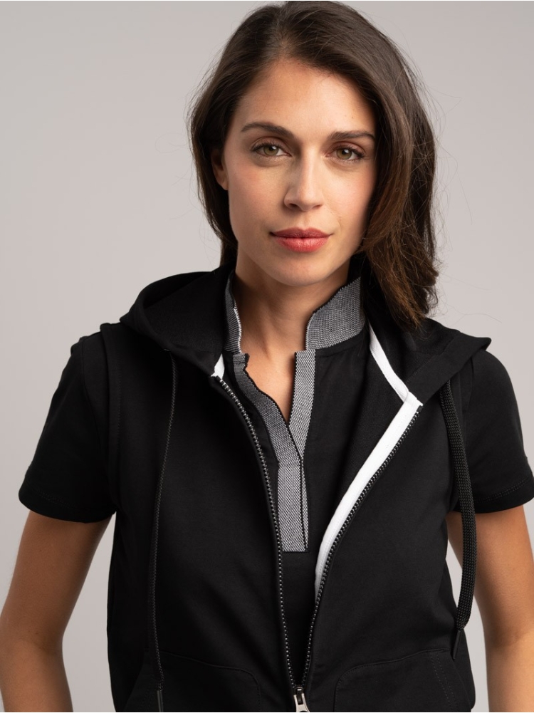 Gilet donna in felpa stretch con cappuccio