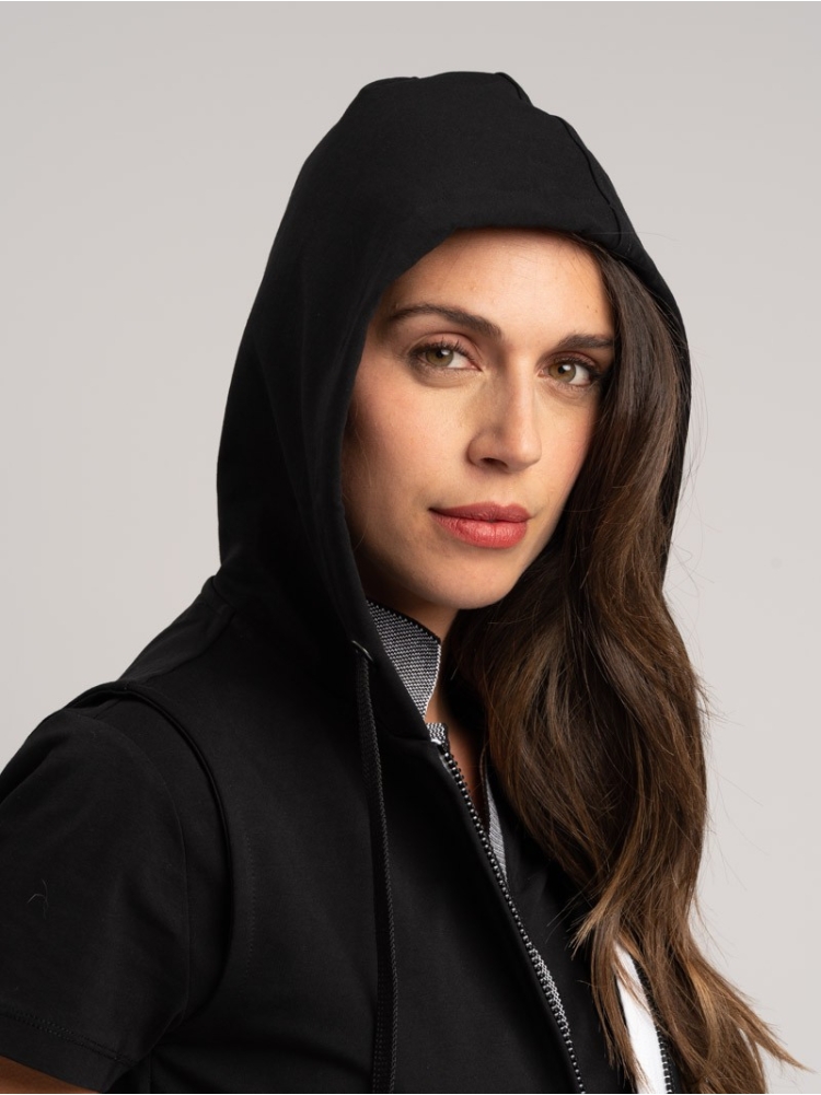 Gilet donna in felpa stretch con cappuccio