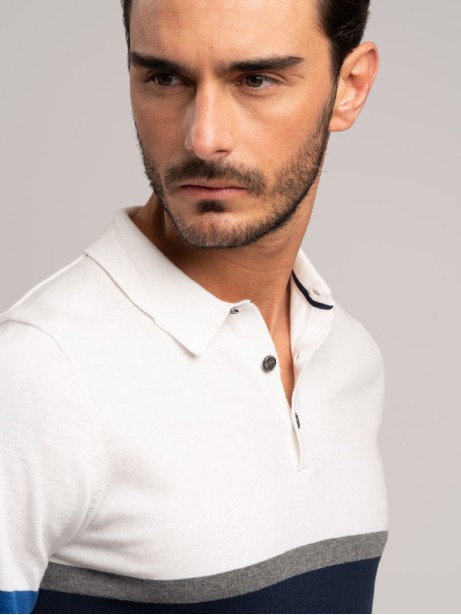 Maglia uomo stile polo a mezza manica realizzata in puro cotone lavorato a maglia bicolore
