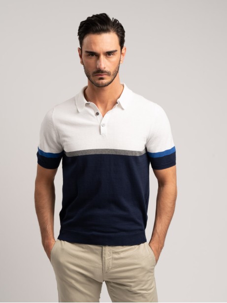 Maglia uomo stile polo a mezza manica realizzata in puro cotone lavorato a maglia bicolore 2
