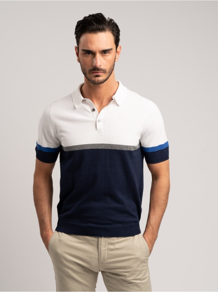 Maglia uomo stile polo a mezza manica realizzata in puro cotone lavorato a maglia bicolore