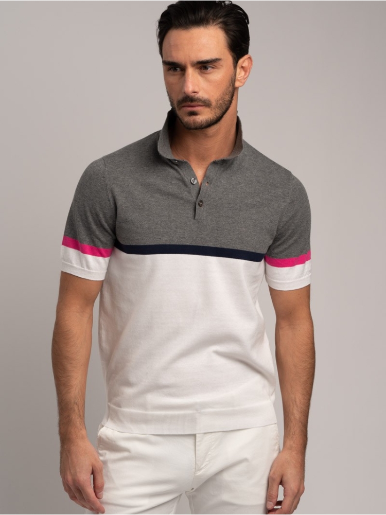Maglia uomo stile polo a mezza manica realizzata in puro cotone lavorato a maglia bicolore