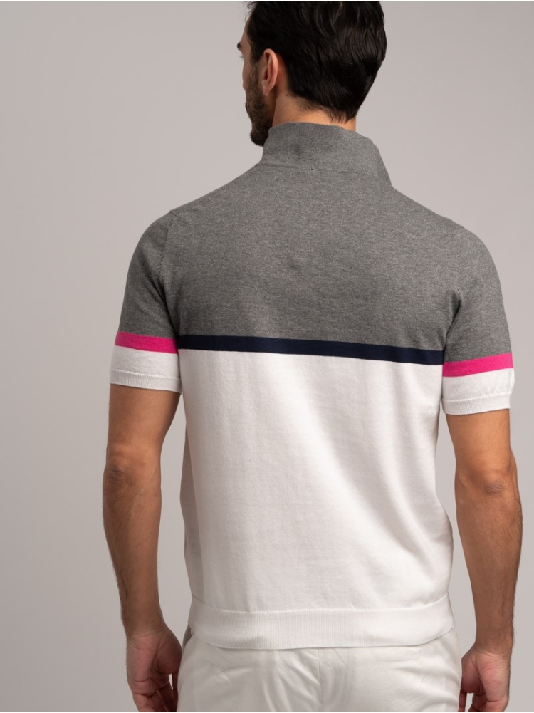 Maglia uomo stile polo a mezza manica realizzata in puro cotone lavorato a maglia bicolore