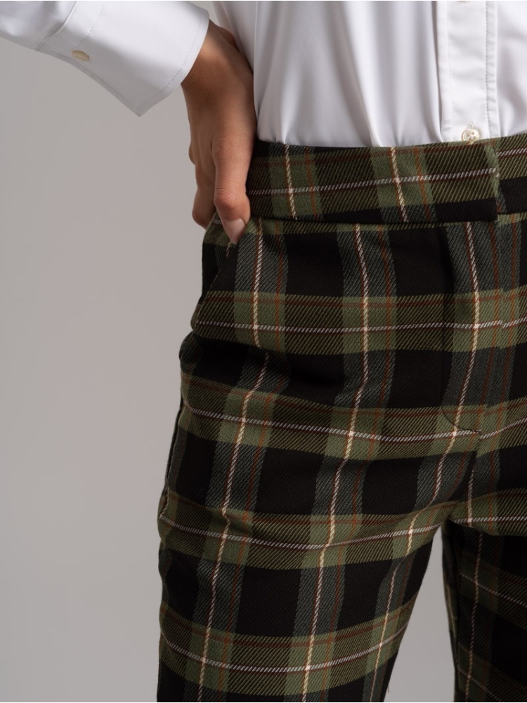 Pantaloni donna disegno madras con risvolto