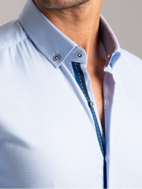 Camicia uomo tinta unita tessuto armaturato con inserto collo polsi 2