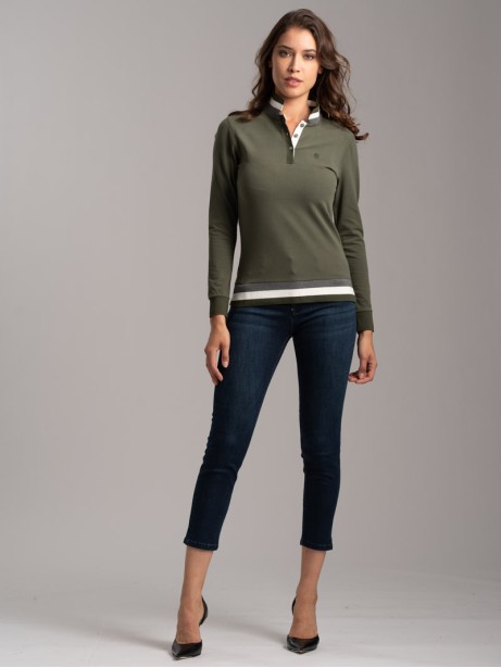 Polo donna jersey stretch con collo e fondo Rib 2