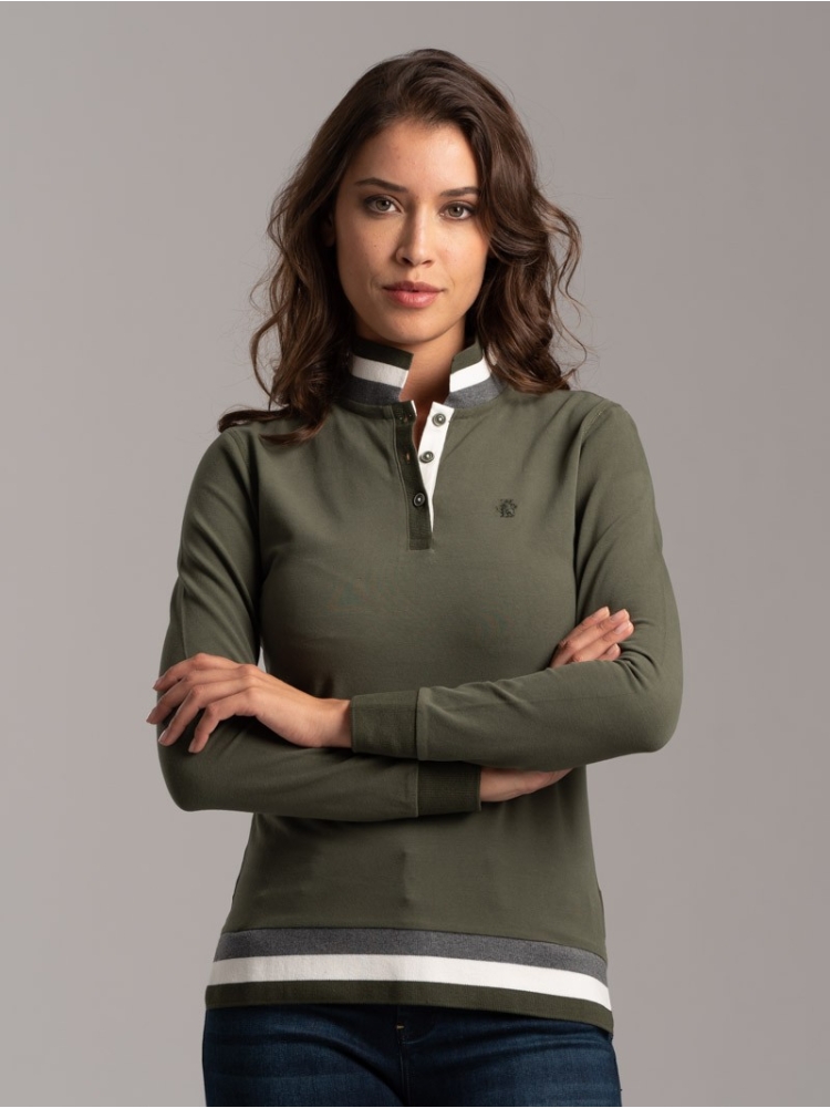 Polo donna jersey stretch con collo e fondo Rib