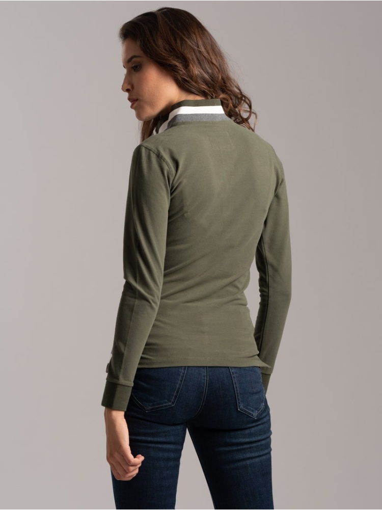 Polo donna jersey stretch con collo e fondo Rib