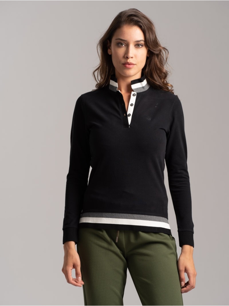 Polo donna jersey stretch con collo e fondo Rib