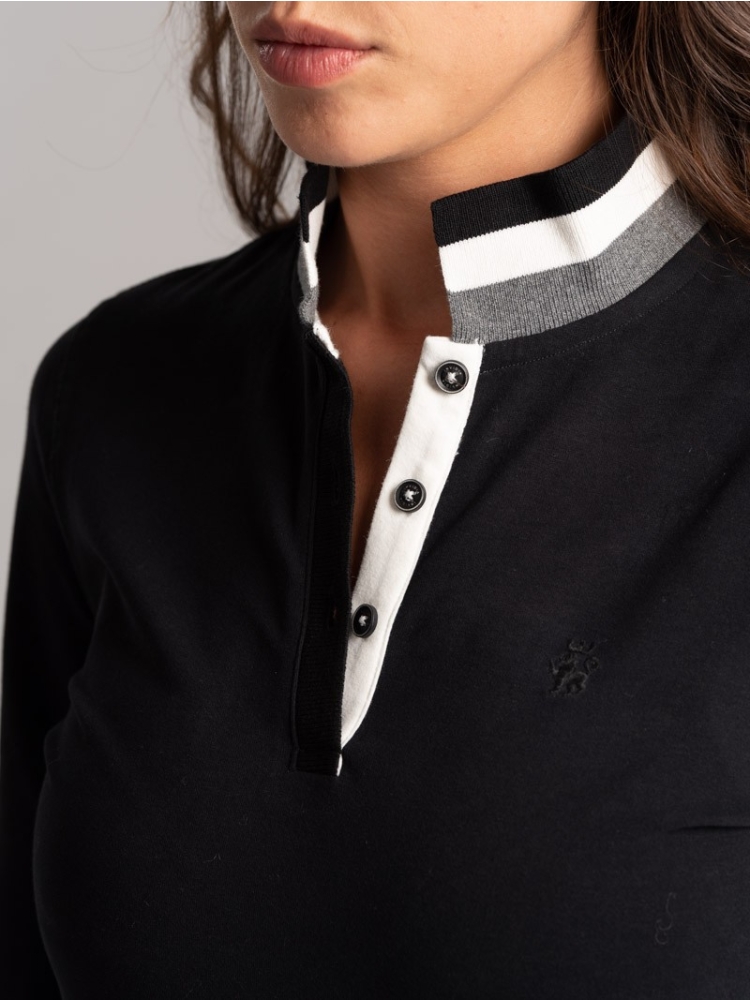 Polo donna jersey stretch con collo e fondo Rib