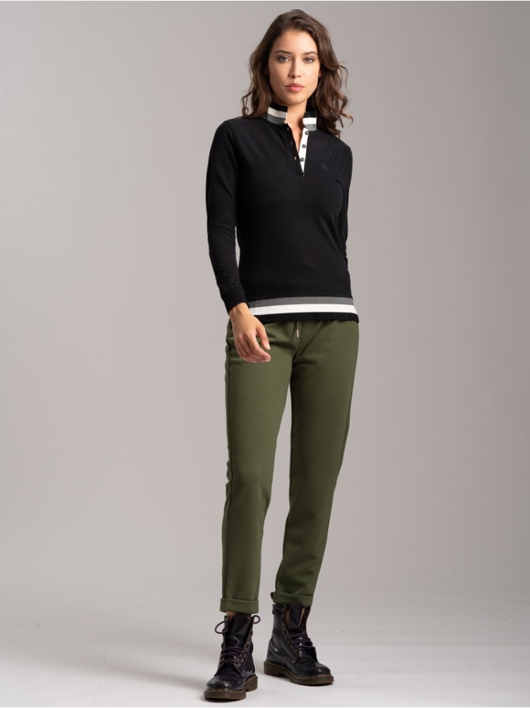 Polo donna jersey stretch con collo e fondo Rib