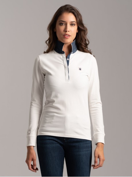 Polo donna jersey stretch con lunetta interno collo
