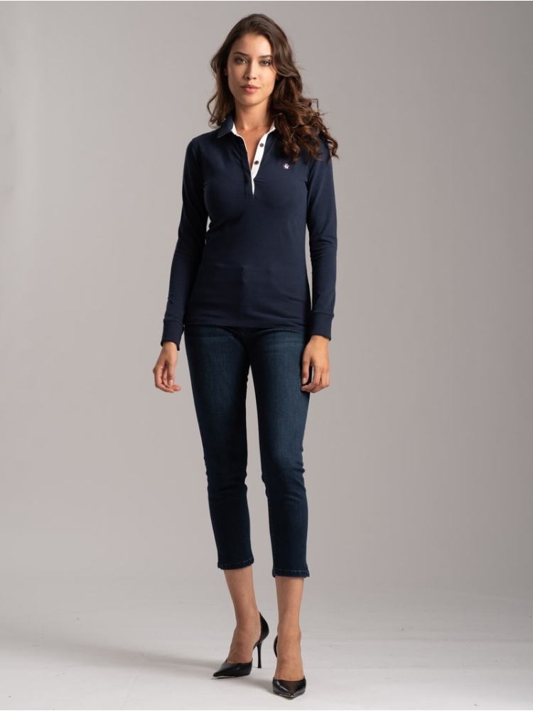 Polo donna jersey stretch con lunetta interno collo
