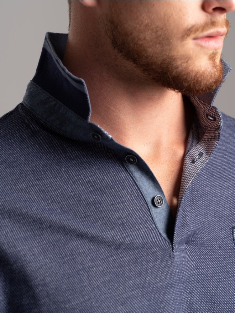 Polo uomo manica lunga in tessuto diagonale e Rib collo a contrasto