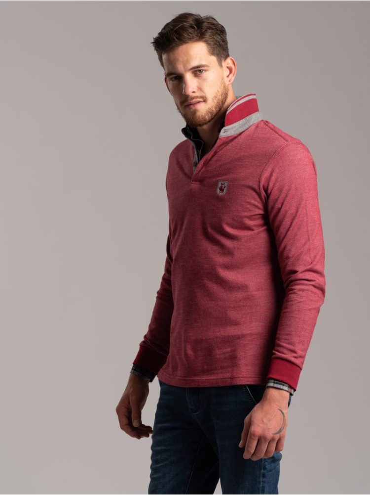 Polo uomo manica lunga in tessuto diagonale e Rib collo a contrasto