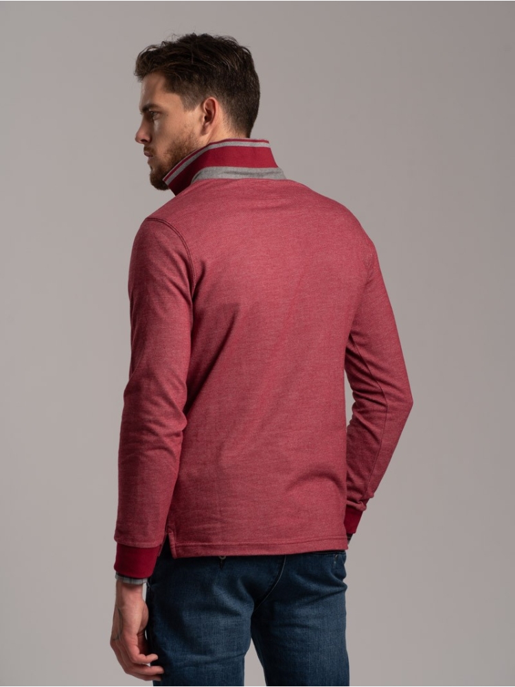 Polo uomo manica lunga in tessuto diagonale e Rib collo a contrasto