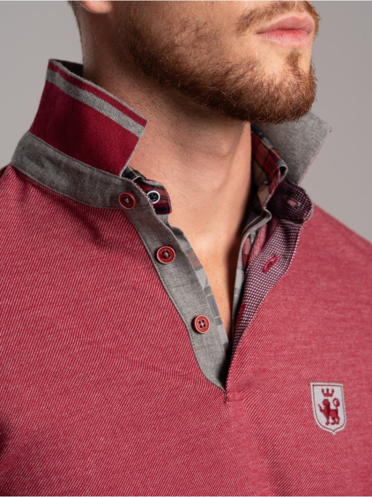 Polo uomo manica lunga in tessuto diagonale e Rib collo a contrasto