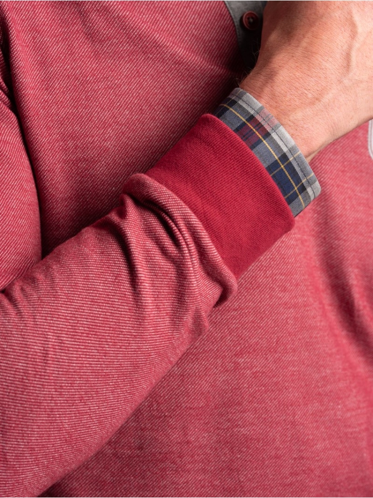 Polo uomo manica lunga in tessuto diagonale e Rib collo a contrasto