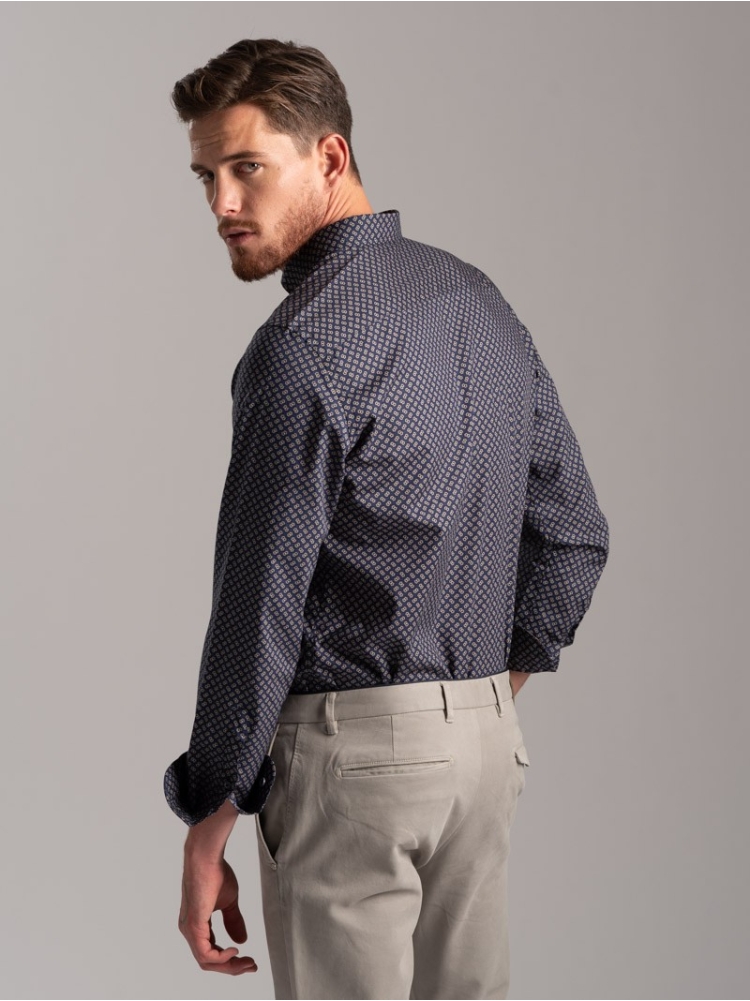 Camicia uomo fantasia stampa disegno geometrico tessuto popeline