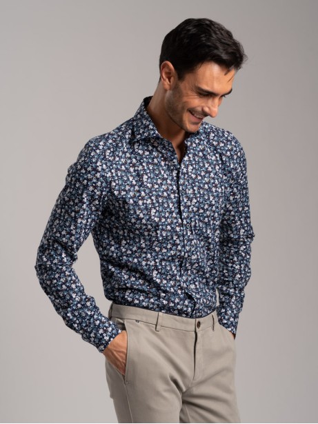 Camicia uomo fantasia stampa floreale in tessuto popeline