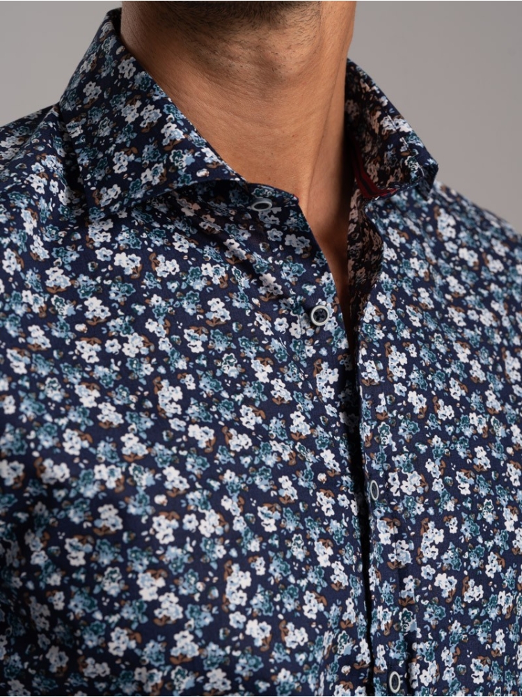 Camicia uomo fantasia stampa floreale in tessuto popeline