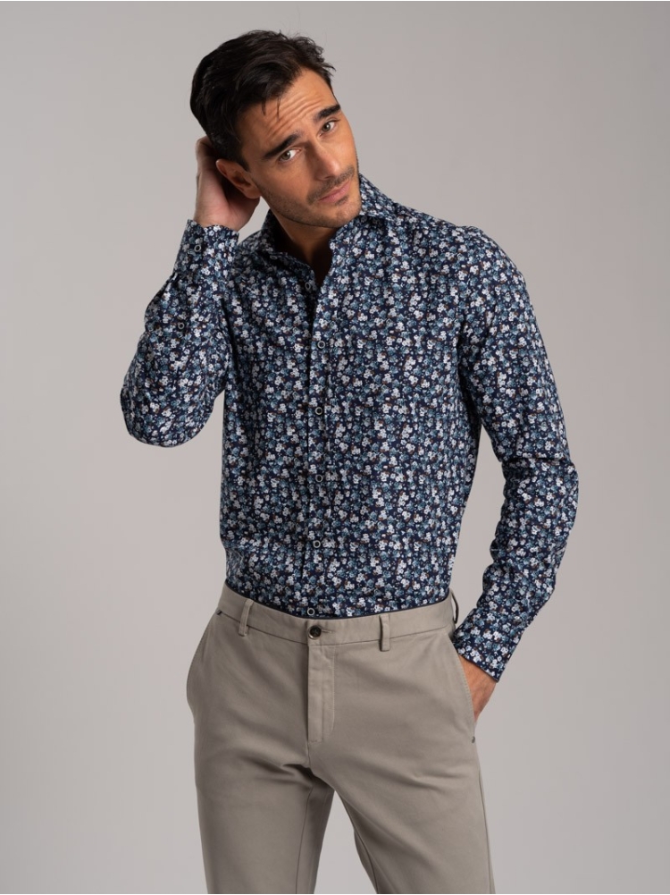 Camicia uomo fantasia stampa floreale in tessuto popeline