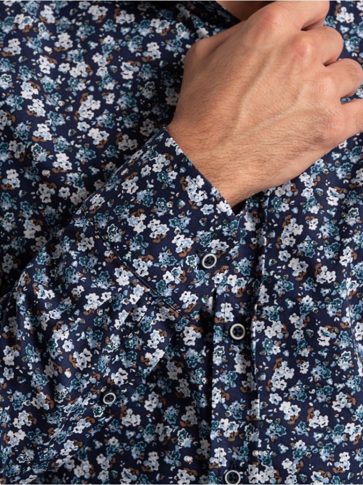 Camicia uomo fantasia stampa floreale in tessuto popeline