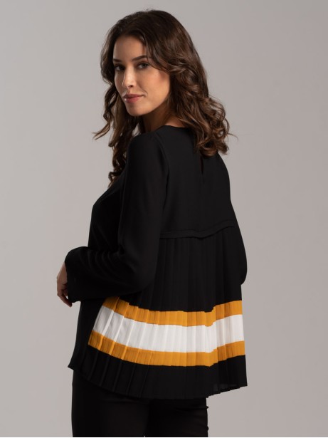 Camicia donna  in Georgette dietro plissettato e balza a contrasto