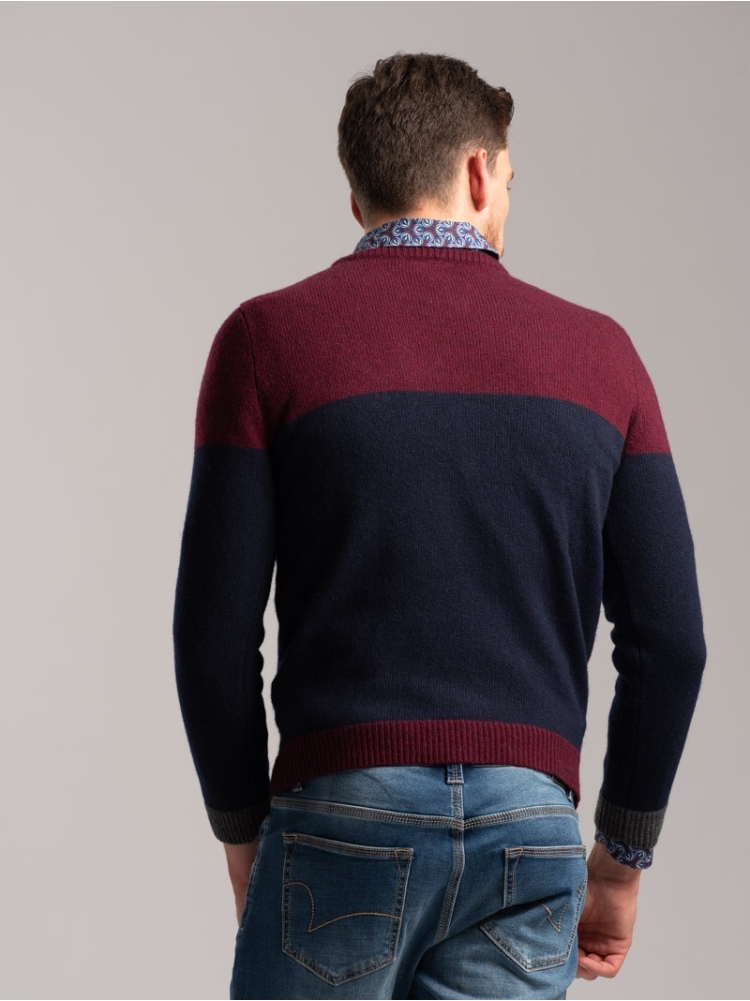 Maglia girocollo uomo misto lana bicolore e taschino a contrasto