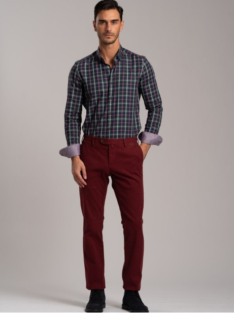 Camicia uomo madras multicolor in tessuto twill collo botton down