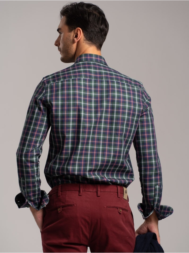 Camicia uomo madras multicolor in tessuto twill collo botton down
