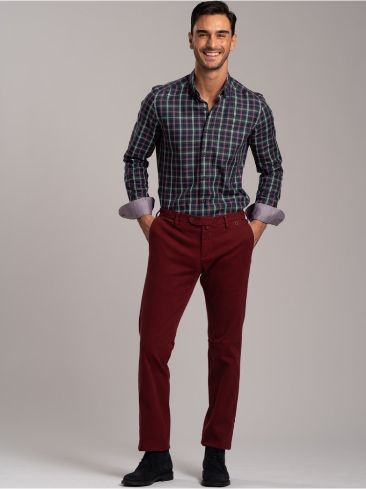 Camicia uomo madras multicolor in tessuto twill collo botton down