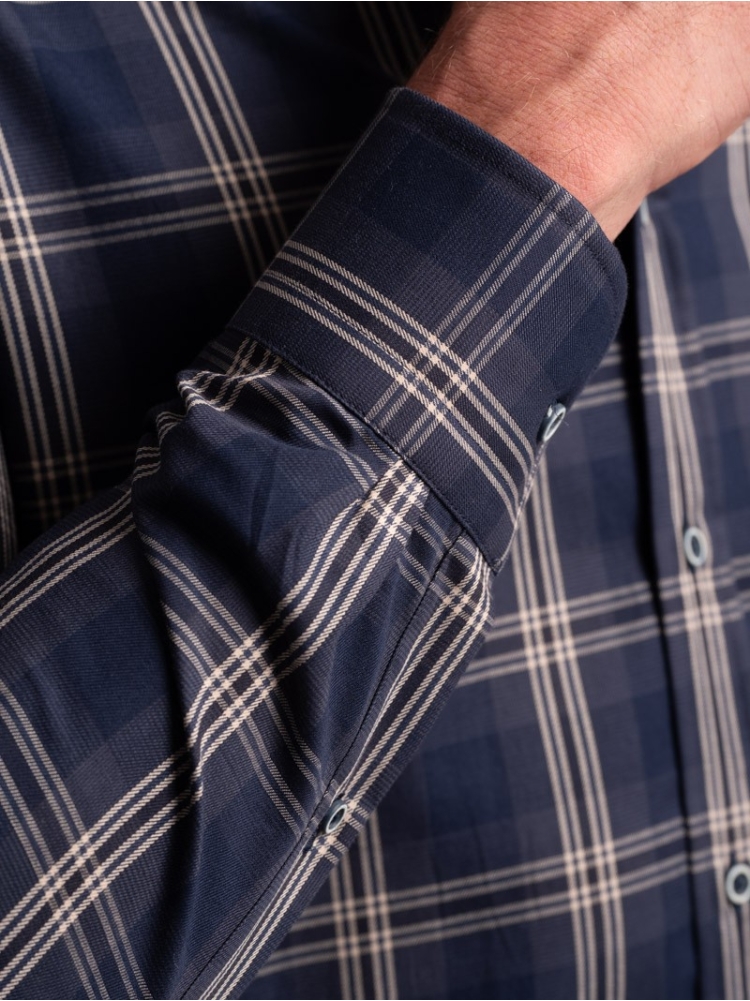 Camicia uomo madras bicolor in tessuto twill collo semi francese
