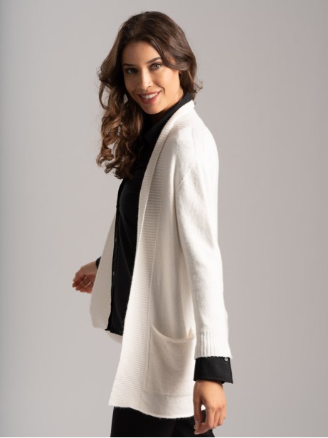Cardigan donna lungo con tasche in filato di viscosa