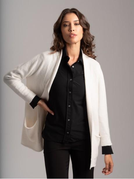 Cardigan donna lungo con tasche in filato di viscosa 2