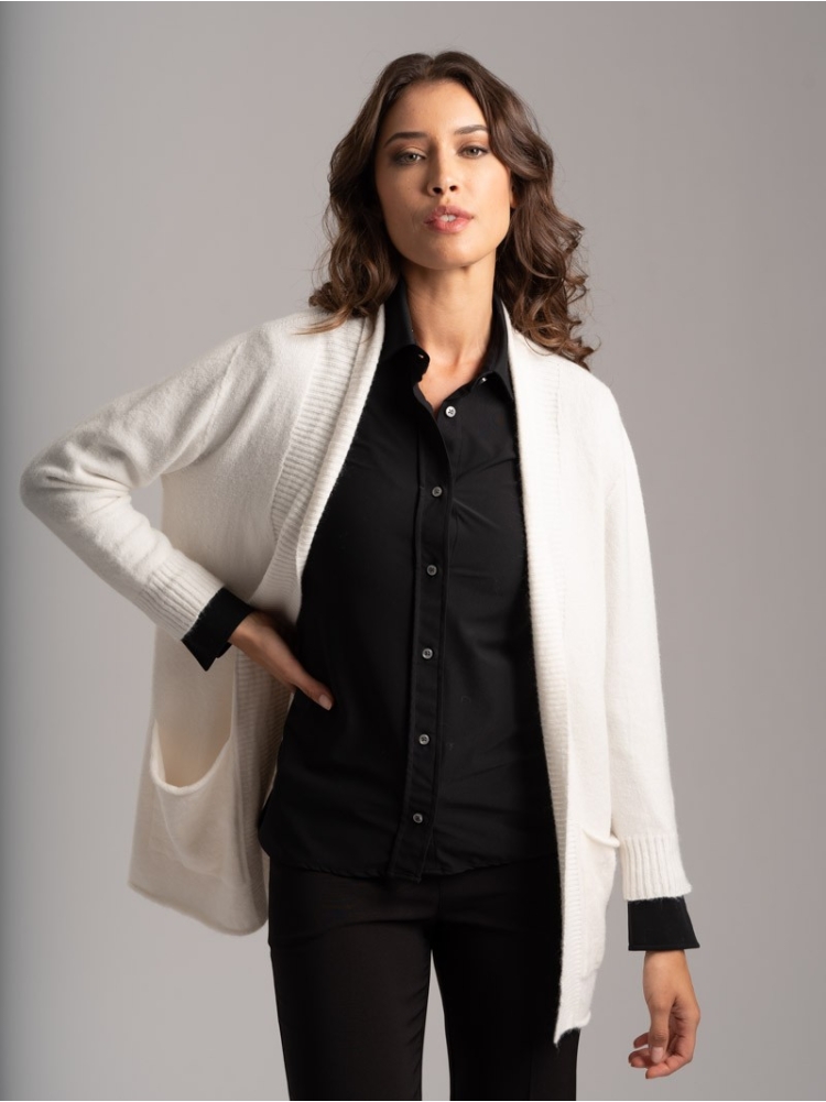 Cardigan donna lungo con tasche in filato di viscosa