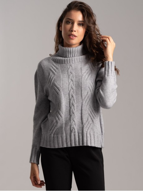 Maglia donna dolcevita in viscosa con treccie ad intarsio