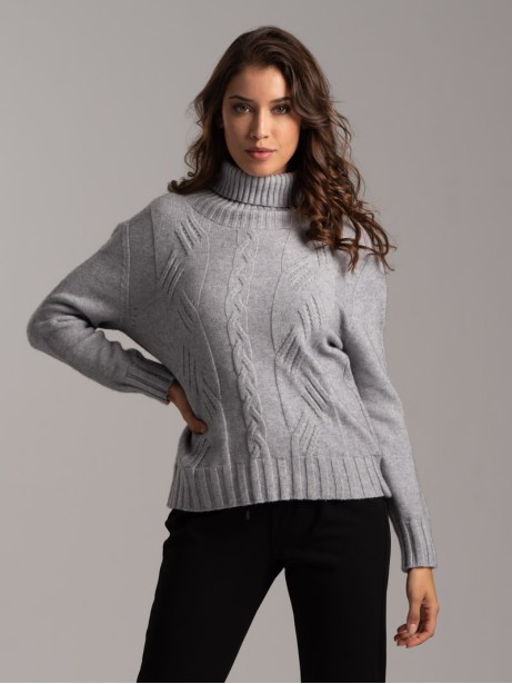 Maglia donna dolcevita in viscosa con treccie ad intarsio 2