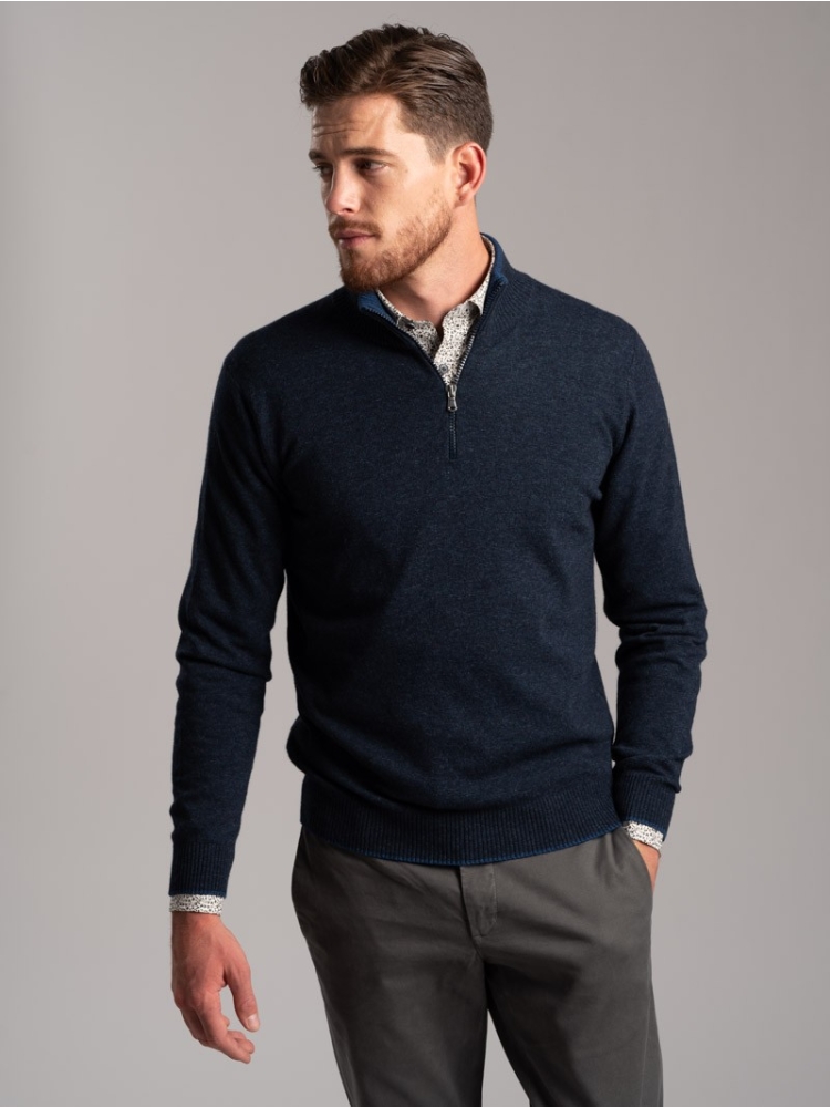 Maglia uomo lupetto misto Cachemire mezza zip