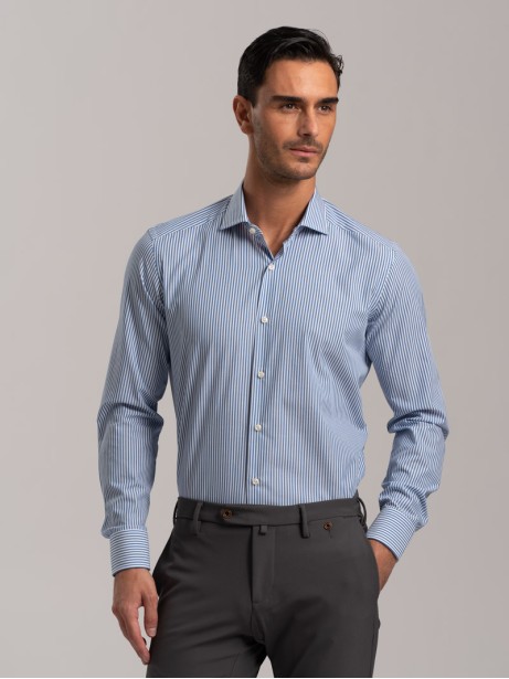 Camicia uomo rigata in tessuto popeline collo semi francese