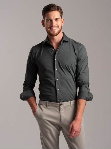 Camicia uomo TECNO tinta unita melange collo semifrancese