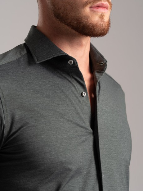 Camicia uomo TECNO tinta unita melange collo semifrancese 2