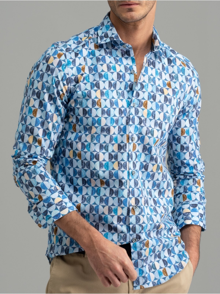 Camicia uomo fantasia a cerchi collo semi francese