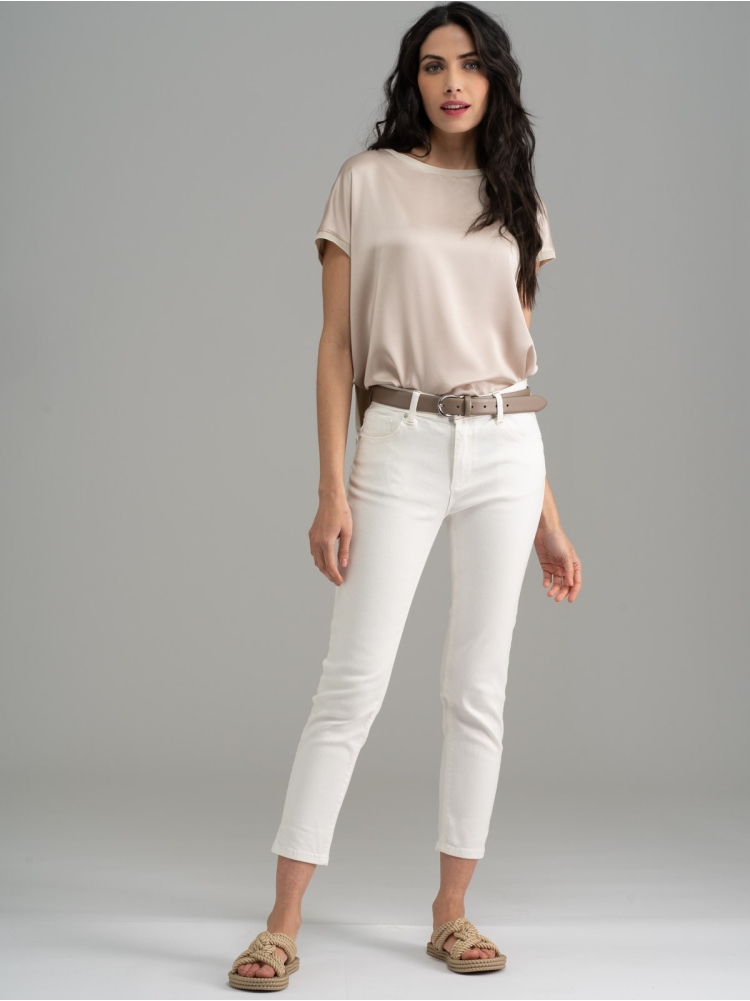 Jeans donna cinque tasche bianco con impunture