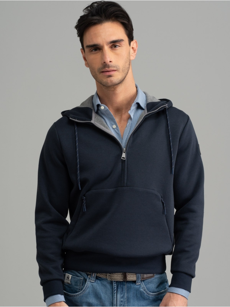 Felpa uomo Scuba con mezza zip e cappuccio