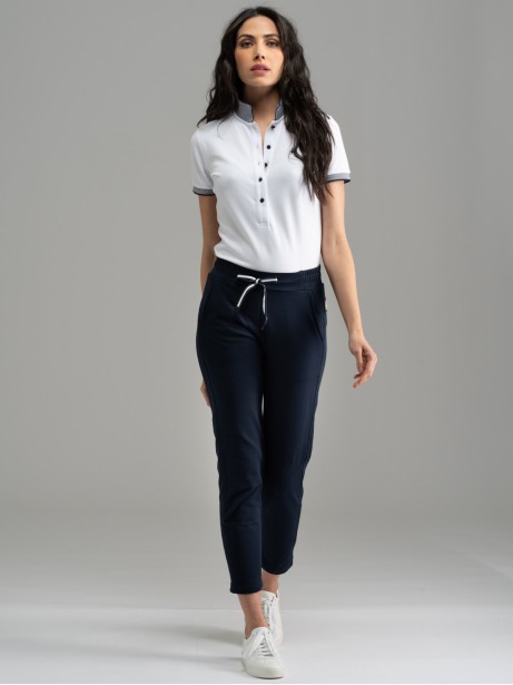 Polo donna mezza manica collo e maniche righe verticali 2