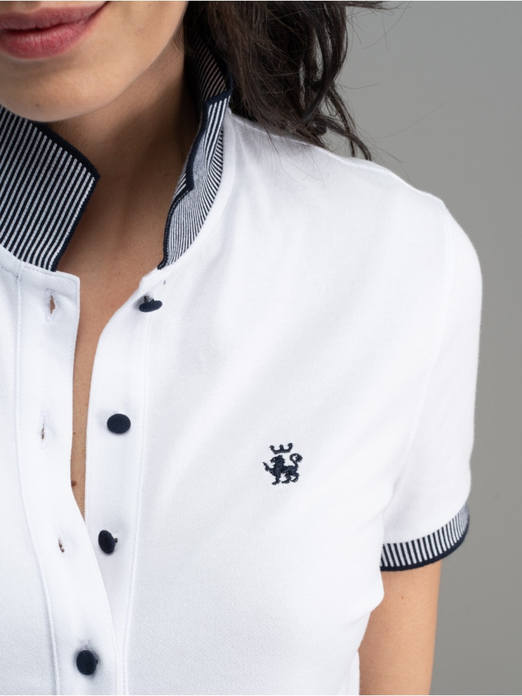 Polo donna mezza manica collo e maniche righe verticali