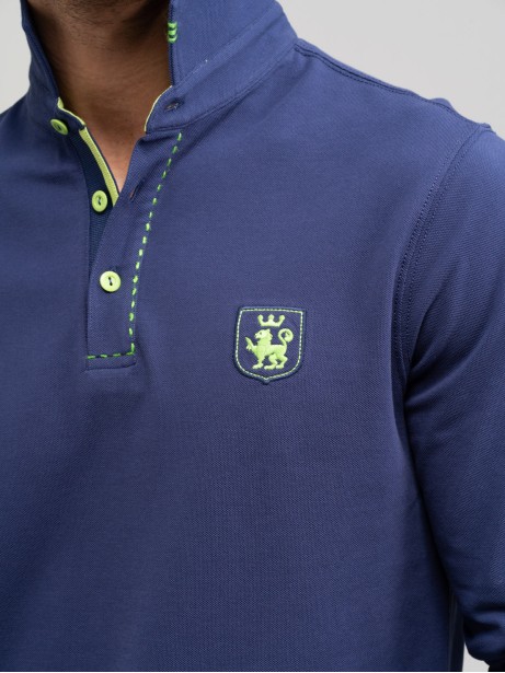 Polo uomo a manica lunga blu chiaro con ricami 2