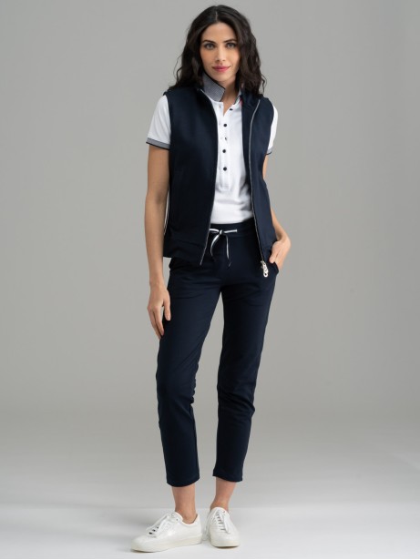 Gilet donna in Jersey blu con banda bianca
