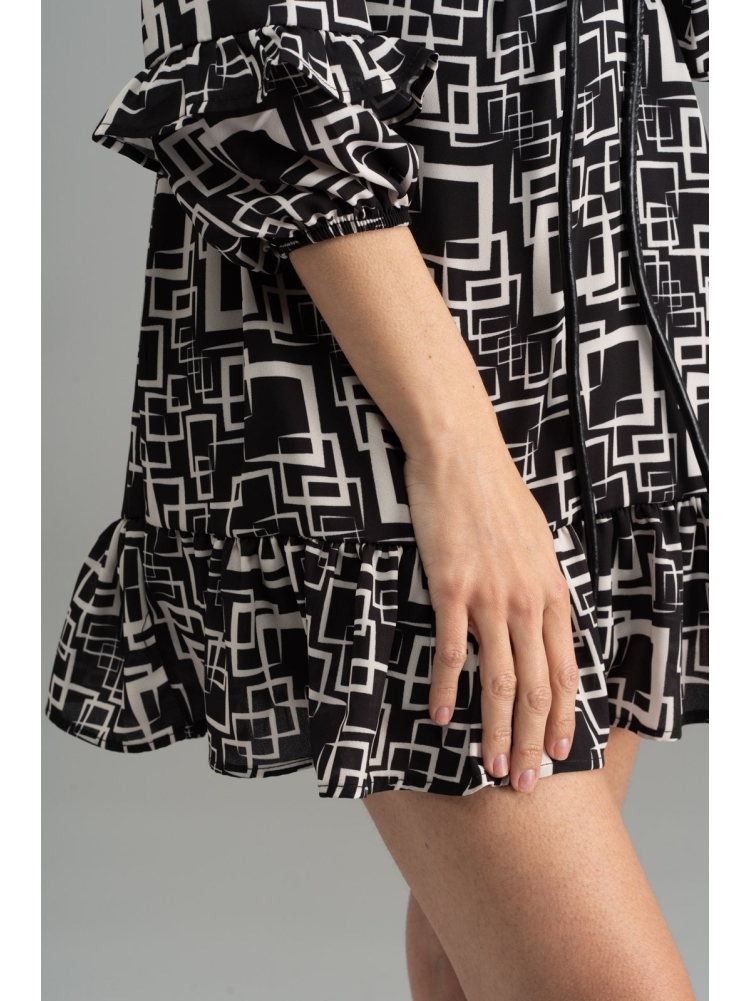 Abito donna fantasia bianco e nero manica lunga